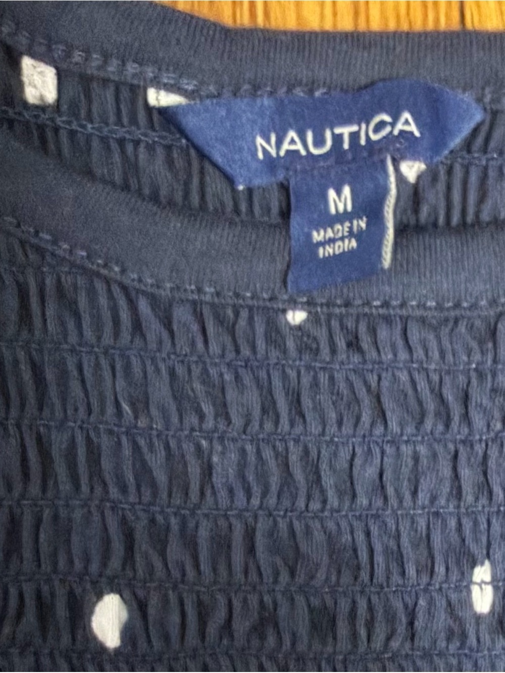 Nautica Women's Navy Blue and White Polka Dot Short Sleeve Smocked Top, Size M - Picture 9 of 9
